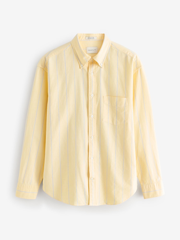 GANT Yellow Relaxed Heritage Oxford 100% Cotton Stripped Shirt - Image 7 of 7