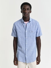 GANT Blue Linen Blend Short Sleeve Shirt - Image 1 of 6