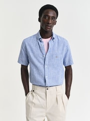 GANT Blue Linen Blend Short Sleeve Shirt - Image 2 of 6