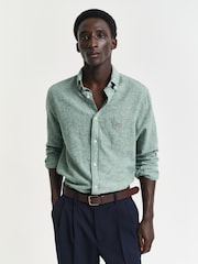 GANT Green Regular Fit 100% Cotton Linen Shirt - Image 1 of 8