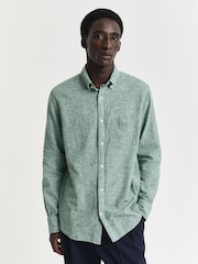 GANT Green Regular Fit 100% Cotton Linen Shirt - Image 3 of 8
