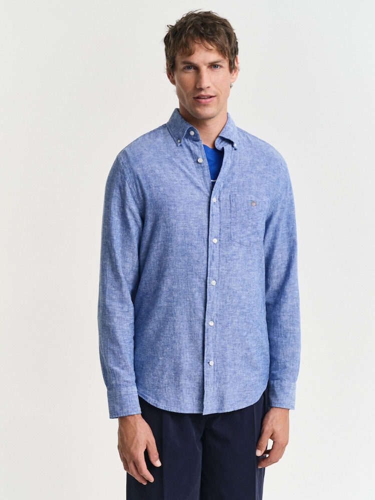 GANT Blue Regular Fit 100% Cotton Linen Shirt - Image 1 of 8