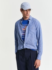 GANT Blue Regular Fit 100% Cotton Linen Shirt - Image 2 of 8