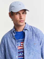 GANT Blue Regular Fit 100% Cotton Linen Shirt - Image 4 of 8