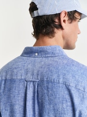 GANT Blue Regular Fit 100% Cotton Linen Shirt - Image 5 of 8