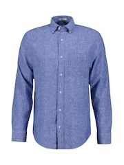 GANT Blue Regular Fit 100% Cotton Linen Shirt - Image 7 of 8