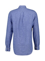GANT Blue Regular Fit 100% Cotton Linen Shirt - Image 8 of 8