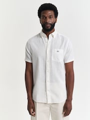 GANT White Regular Fit Short Sleeve 100% Cotton Linen Shirt - Image 1 of 8