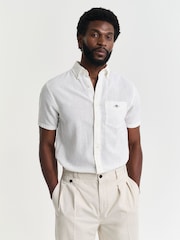 GANT White Regular Fit Short Sleeve 100% Cotton Linen Shirt - Image 2 of 8