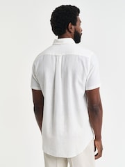 GANT White Regular Fit Short Sleeve 100% Cotton Linen Shirt - Image 3 of 8
