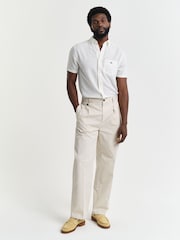 GANT White Regular Fit Short Sleeve 100% Cotton Linen Shirt - Image 4 of 8