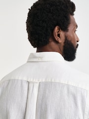 GANT White Regular Fit Short Sleeve 100% Cotton Linen Shirt - Image 6 of 8