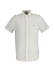 GANT White Regular Fit Short Sleeve 100% Cotton Linen Shirt - Image 7 of 8