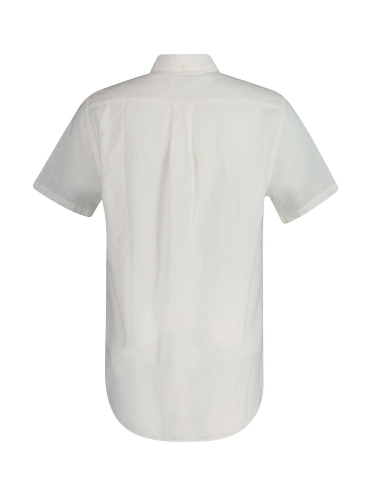 GANT White Regular Fit Short Sleeve 100% Cotton Linen Shirt - Image 8 of 8