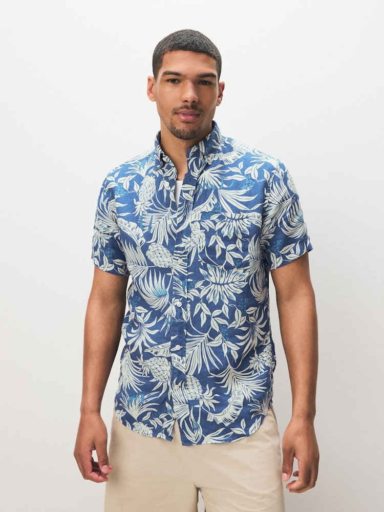 GANT Blue Tropical Print Linen Shirt - Image 1 of 5