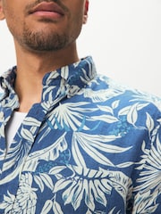 GANT Blue Tropical Print Linen Shirt - Image 3 of 5
