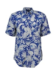 GANT Blue Tropical Print Linen Shirt - Image 4 of 5