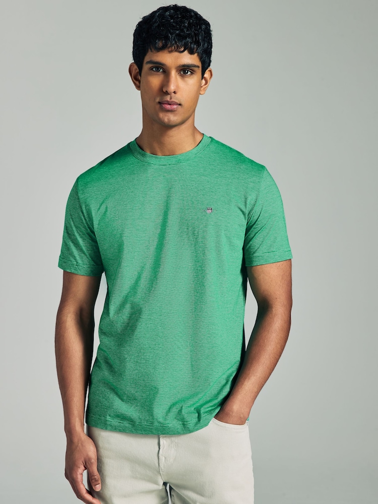 GANT Green Yarn Dyed Stripe Cotton T-Shirt - Image 1 of 4