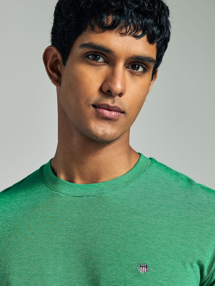 GANT Green Yarn Dyed Stripe Cotton T-Shirt - Image 3 of 4