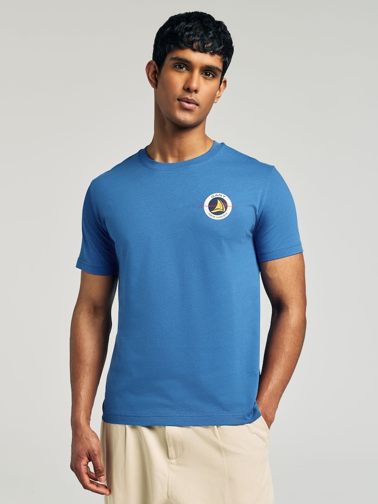 GANT Blue Short Sleeve 100% Cotton Graphic T-Shirt - Image 1 of 5