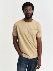GANT Beige Short Sleeve Printed 100% Cotton Grpahic T-Shirt - Image 1 of 5