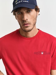 Красный - GANT Short Sleeve Printed 100% Cotton Grpahic T-Shirt - Image 4 of 5