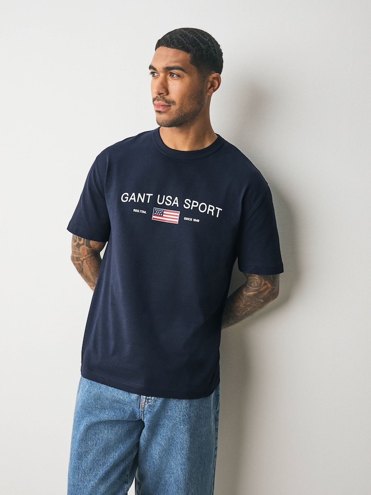GANT Navy Sports Logo Graphic T-Shirt - Image 1 of 6