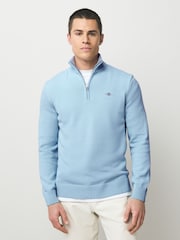 GANT Light Blue Quarter Zip Knit Cotton Jumper - Image 1 of 4