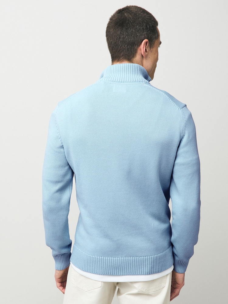 GANT Light Blue Quarter Zip Knit Cotton Jumper - Image 2 of 4