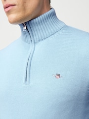 GANT Light Blue Quarter Zip Knit Cotton Jumper - Image 3 of 4