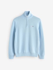 GANT Light Blue Quarter Zip Knit Cotton Jumper - Image 4 of 4