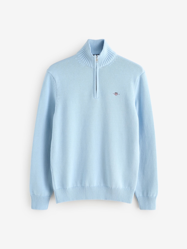 GANT Light Blue Quarter Zip Knit Cotton Jumper - Image 4 of 4