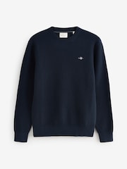 GANT Navy 100% Cotton Textured Crew Neck Jumper - Image 4 of 4