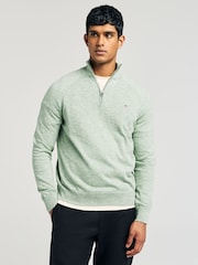 GANT Green 100% Cotton Slubbed Finish Half Zip Jumper - Image 1 of 6