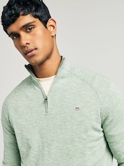 GANT Green 100% Cotton Slubbed Finish Half Zip Jumper - Image 3 of 6