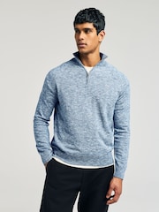 GANT Blue 100% Cotton Slubbed Finish Half Zip Jumper - Image 1 of 5