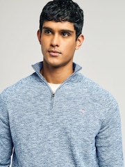 GANT Blue 100% Cotton Slubbed Finish Half Zip Jumper - Image 3 of 5