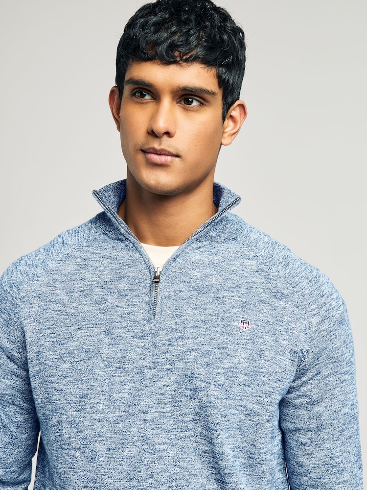 Синій - Джемпери GANT 100% Cotton Slubbed Finish Half Zip - Image 3 of 5