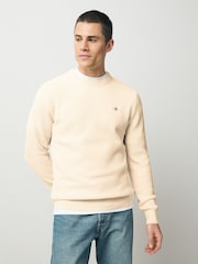 GANT Cream 100% Cotton Textured Crew Neck Jumper - Image 1 of 4