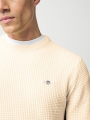 GANT Cream 100% Cotton Textured Crew Neck Jumper - Image 3 of 4