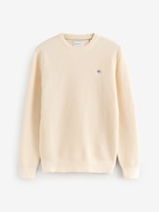 GANT Cream 100% Cotton Textured Crew Neck Jumper - Image 4 of 4