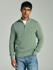 Verde claro - GANT 100% Cotton Pique Quarter Zip Jumper - Imagen 1 de 4