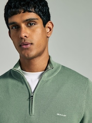 Verde claro - GANT 100% Cotton Pique Quarter Zip Jumper - Imagen 3 de 4