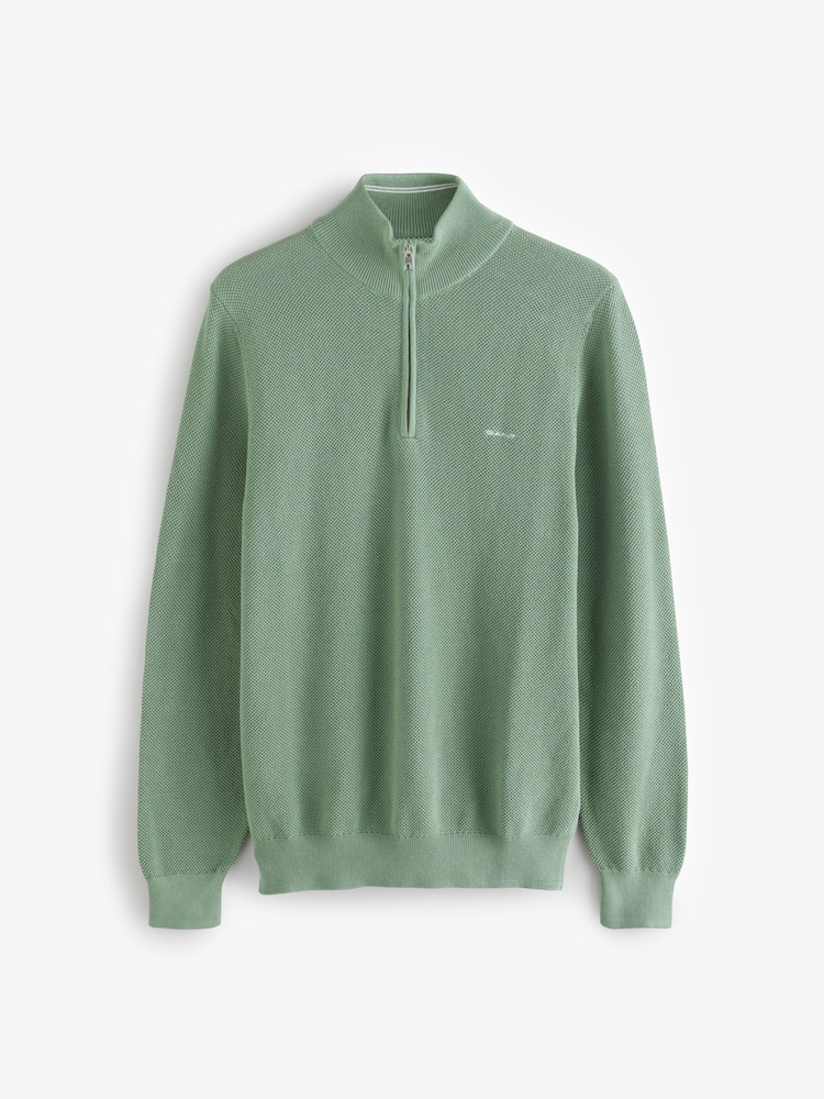 Verde claro - GANT 100% Cotton Pique Quarter Zip Jumper - Imagen 4 de 4