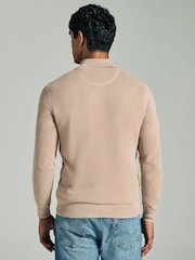 GANT Beige 100% Cotton Pique Half Zip Jumper - Image 2 of 4