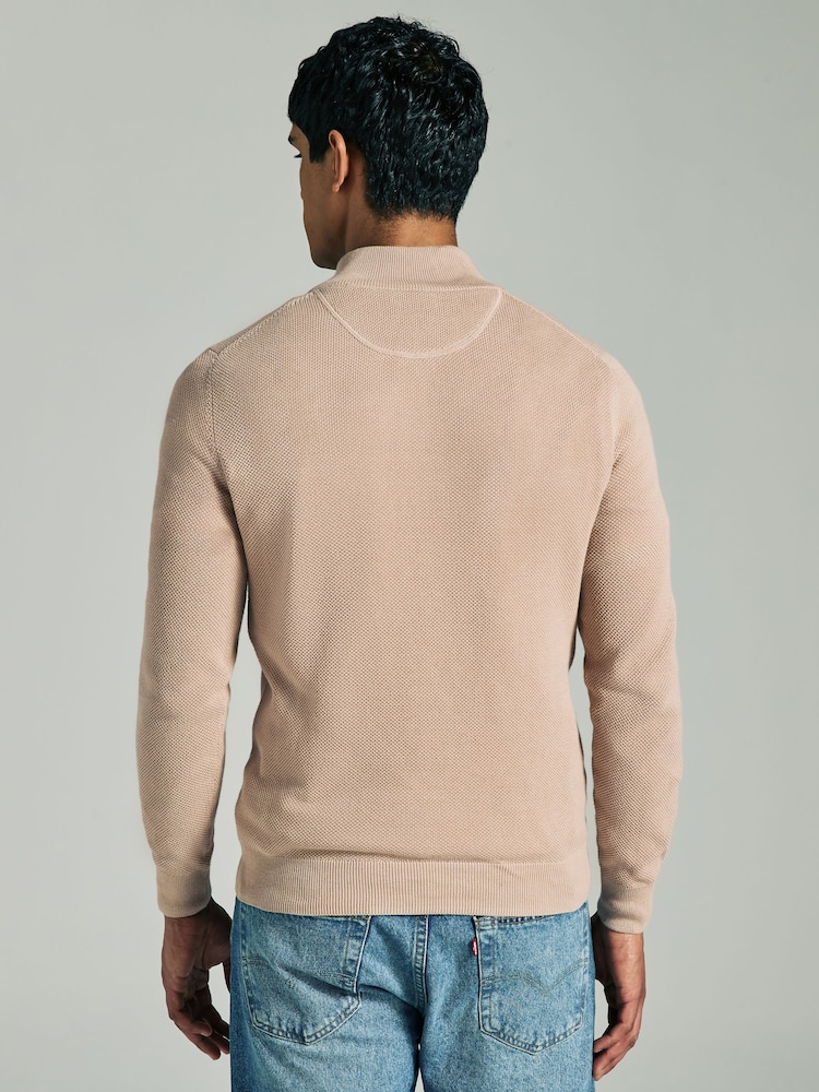 GANT Beige 100% Cotton Pique Half Zip Jumper - Image 2 of 4