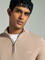 GANT Beige 100% Cotton Pique Half Zip Jumper - Image 3 of 4