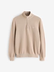GANT Beige 100% Cotton Pique Half Zip Jumper - Image 4 of 4