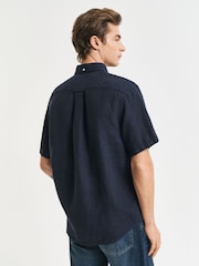 GANT Navy 100% Cotton Regular Fit Short Sleeve Garment Dyed Linen Shirt - Image 2 of 5