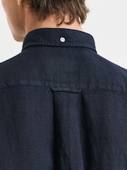 GANT Navy 100% Cotton Regular Fit Short Sleeve Garment Dyed Linen Shirt - Image 4 of 5